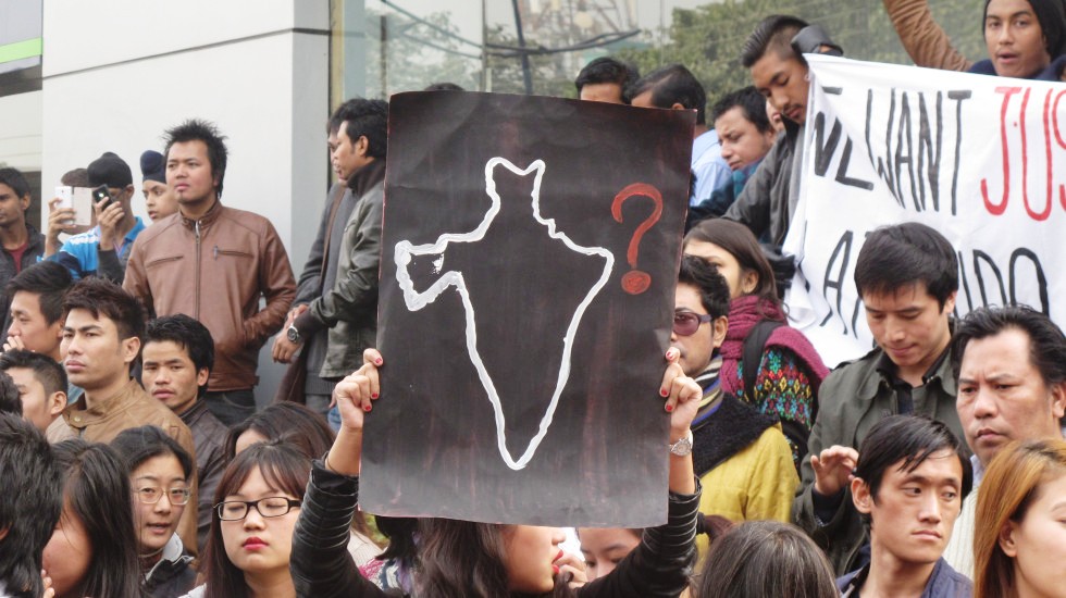 Protest in Delhi against killing of Nido Taniam (a youth from Arunachal Pradesh :: 01 February 2014