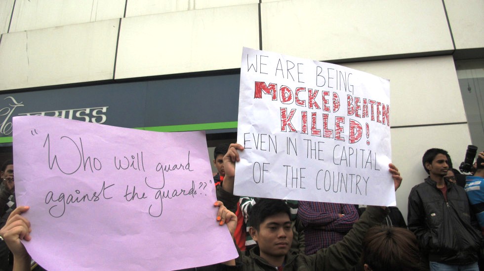 Protest in Delhi against killing of Nido Taniam (a youth from Arunachal Pradesh :: 01 February 2014
