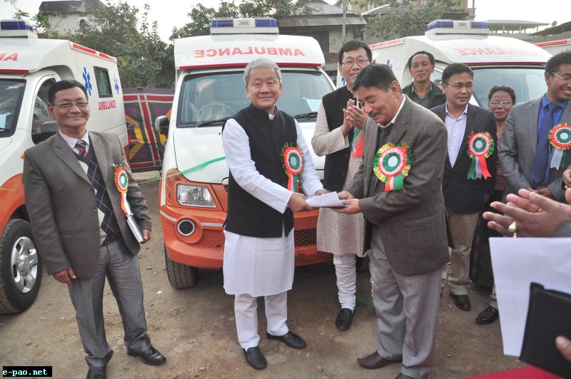 Handing over of medical ambulance to Autonomous District Council by DY CM and Parliamentary Secy (TA and Hills) at KUKI Inn