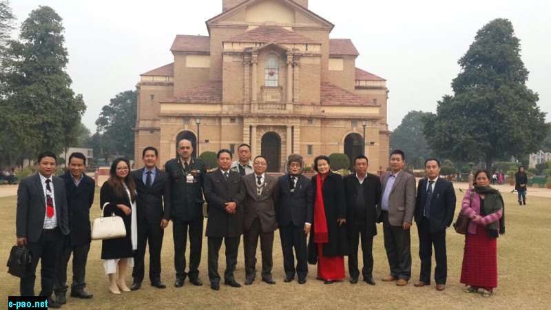 Nagaland Minister for National Highways and Mechanical Engineering Nuklutoshi (6th left) with Ao Church leaders and invitees during a grand New Year program for the Aos living in and around Delhi at Delhi on January 1, 2015