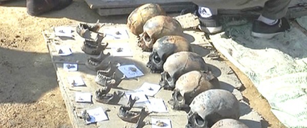 File pic of the human skulls recovered while digging 