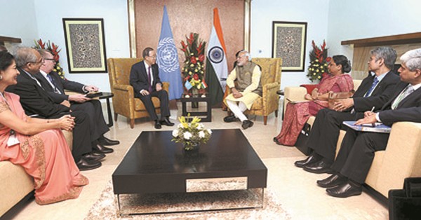 Prime Minister Narendra Modi with UN General Secretary Ban Ki Moon 