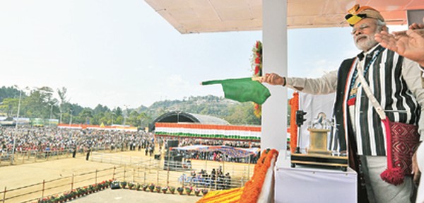 The Prime Minister flagging off the train 