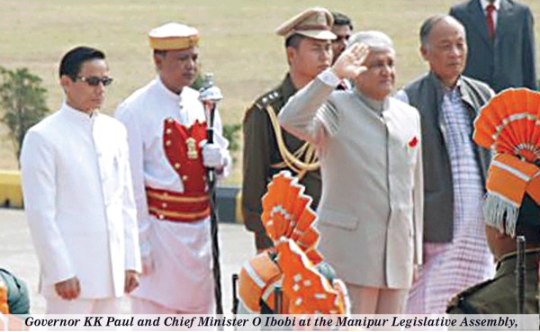 Governor KK Paul and Chief Minister O Ibobi at the Manipur Legislative Assembly