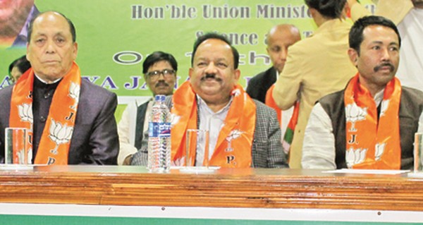 Dr Harsh Vardhan at the State BJP office 