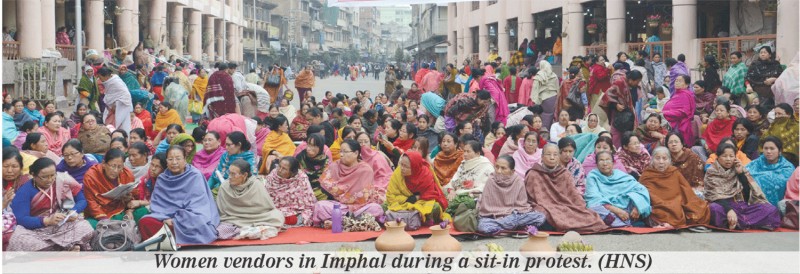 Women vendors protest against bomb blast