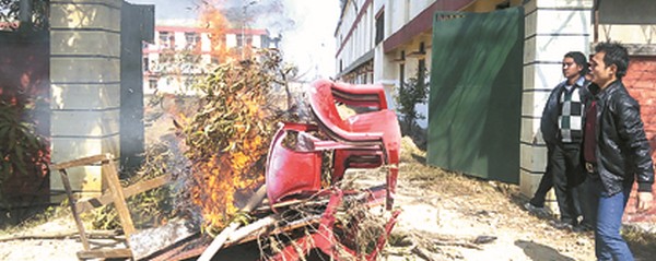 Furnitue set on fire in front of MU men's hostel 