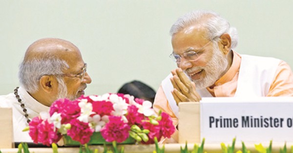 Prime Minister Narendra Modi with a Cardinal-Courtesy Indian Express