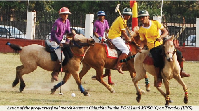 Action of the prequarterfinal match between Chingkheihunba PC (A) and MPSC (C) on Tuesday 