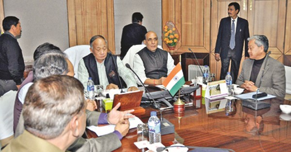 Union Home Minister Rajnath Singh at a meeting with Chief Minister O Ibobi and other leaders 