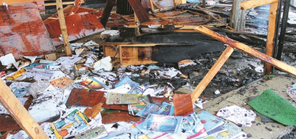The remains of the school portion which was burnt and vandalised