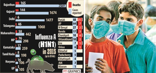 A chart showing Swine Flu infection rate and people taking precautions 
