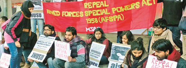 File pic of students demanding revocation of AFSPA at Delhi 