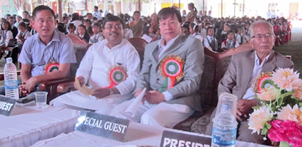 Minister K Govindas and MLA RK (2nd and 3rd from left) at the silver jubilee celebration of Ajad English School 