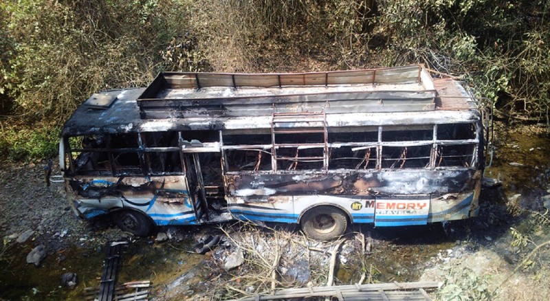 Ill-fated passenger bus set on fire