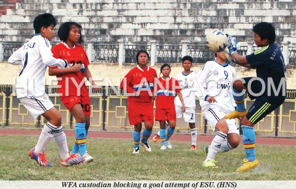 WFA custodian blocking a goal attempt of ESU