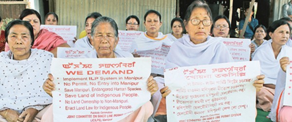 File pic of womenfolk on dharna demanding enforcement of ILPS 