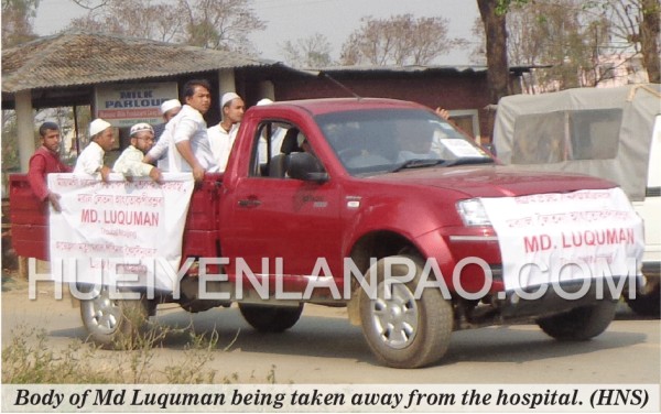 Body of Md Luquman being taken away from the hospital