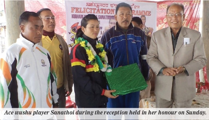 Ace wushu player Sanathoi during the reception held in her honour on Sunday