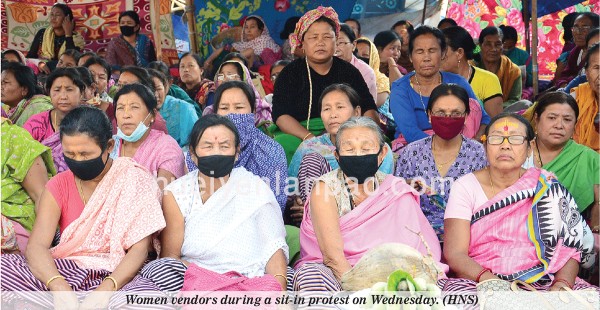 Women vendors during a sit-in protest on Wednesday