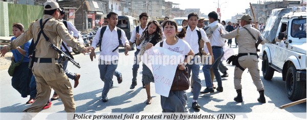 Police personnel foil a protest rally by students
