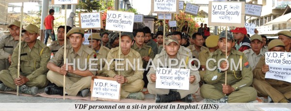 VDF personnel on a sit-in protest in Imphal