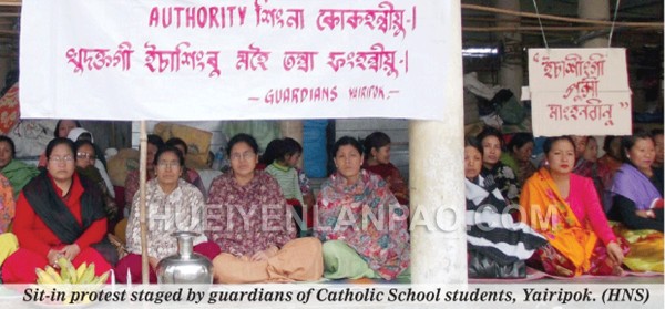 Sit-in protest staged by guardians of Catholic School students, Yairipok