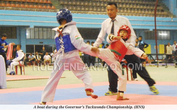 A bout during the Governor's Taekwondo Championship