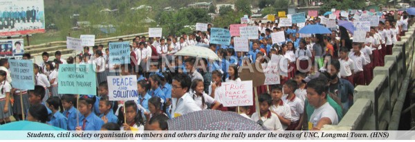Students, civil society organisation members and others during the rally under the aegis of UNC, Longmai Town