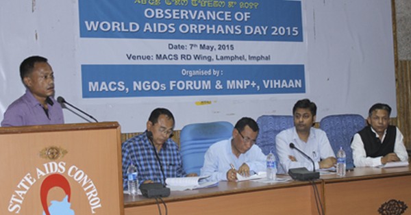 Invitee speaking at the observation of World Aids Orphans' Day at MACS RD Wing, Lamphel, Imphal