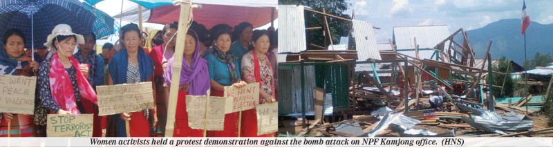 Women activists held a protest demonstration against the bomb attack on NPF Kamjong office