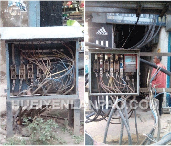 The exposed powerline boxes in Paona Bazar area