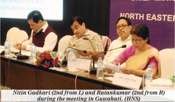 Nitin Gadkari (2nd from L) and Ratankumar (2nd from R) during the meeting in Guwahati
