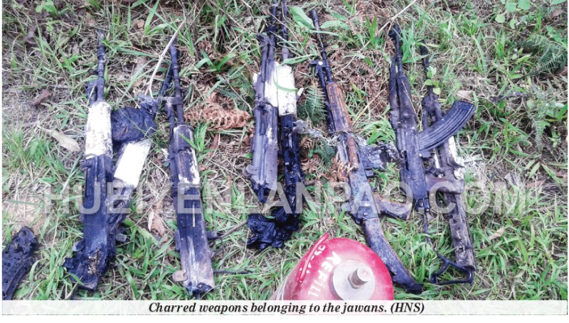 Charred weapons belonging to the jawans