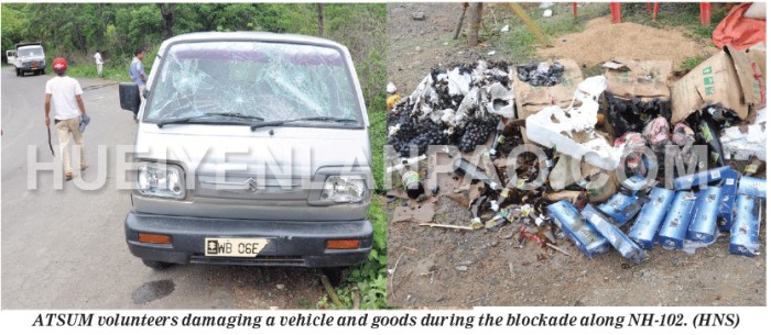 Vehicles damaged during ATSUM blockade along National Highways