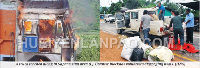 Trucks torched, damaged during blockade and counter blockade