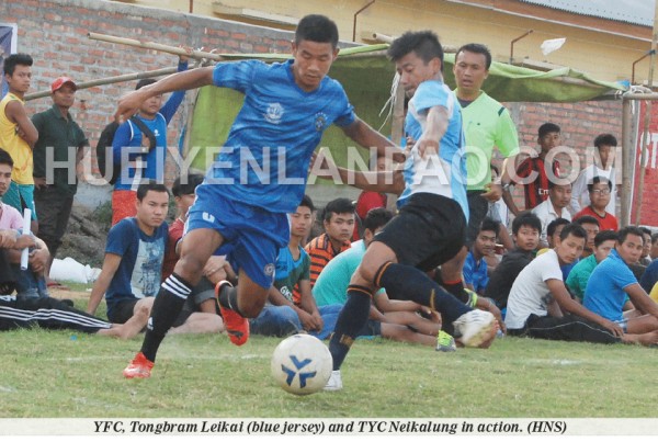 YFC, Tongbram Leikai (blue jersey) and TYC Neikalung in action 
