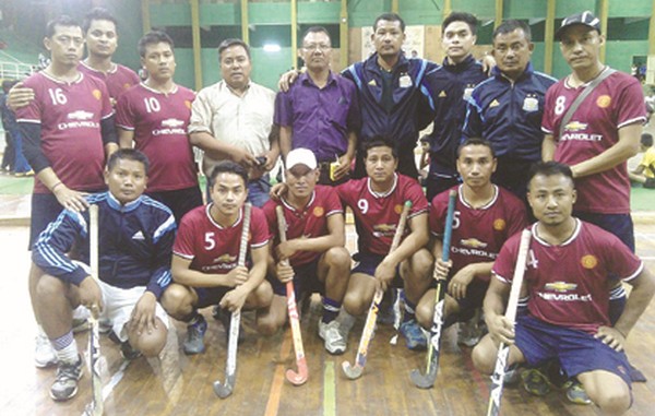 Manipur indoor hockey players and officials pose for the lens