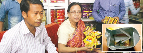 Maggi noodles being impounded during the drive and inset the Frooti pack with foreign particles
