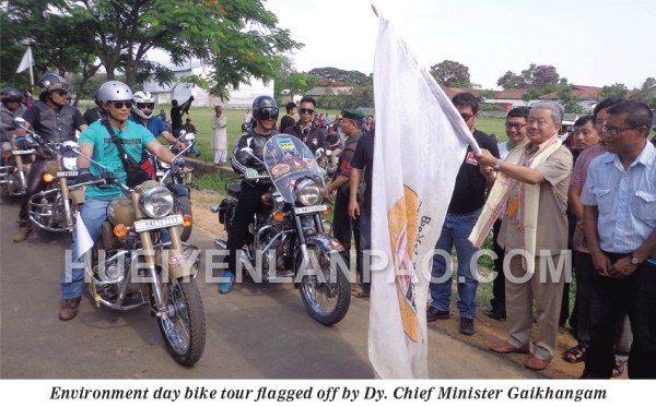 Environment day bike tour flagged off by Dy.<BR><BR>Chief Minister Gaikhangam