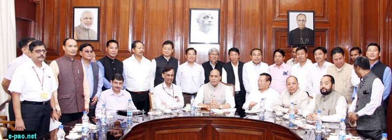 A delegation of Ministers and MLAs from Nagaland led by the Speaker of Nagaland Legislative Assembly, Chotisuh Sazo and the Chief Minister, Nagaland, TR Zeliang, calling on the Union Home Minister, Rajnath Singh, in New Delhi on July 17, 2015 ; The Union Home Secretary, L.C.Goyal, the Interlocutor for Naga peace talks and Chairman, Joint Intelligence Committee, RN Ravi and the Joint Secretary (NE), MHA, Shambhu Singh are also seen