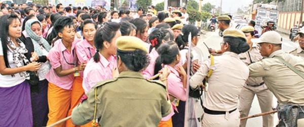 File pic of students confronting police on July 8