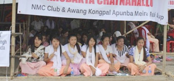 A sit-in being held at Kongpal demanding implementation of ILPS in Manipur
