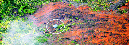 The huge landslide which has swept away a village in Chandel district, seen in pic (encircled) is a tarpaulin shelter