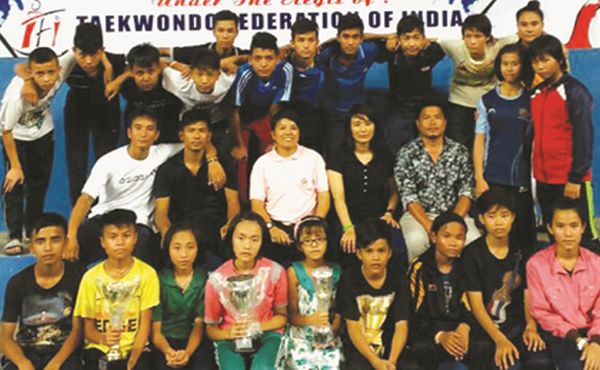 Manipur taekwondo team pose for the lens
