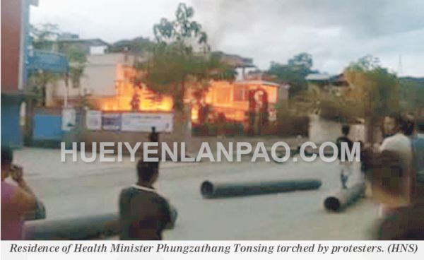 Residemt of Phungzathang torched by protestors