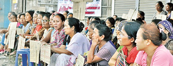 People staging a protest demonstration at Churachandpur