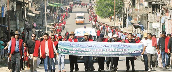 Tribal chiefs staging a rally at Churachandpur town