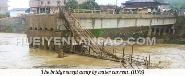 Makeshift bridge over Chakpi river swept away by water