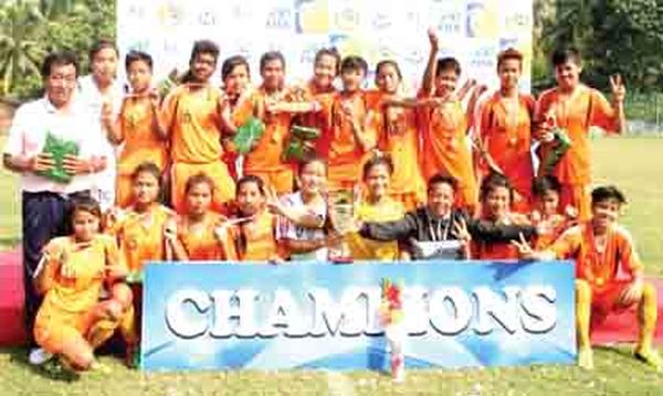Manipur junior girl's football team pose for a group photo